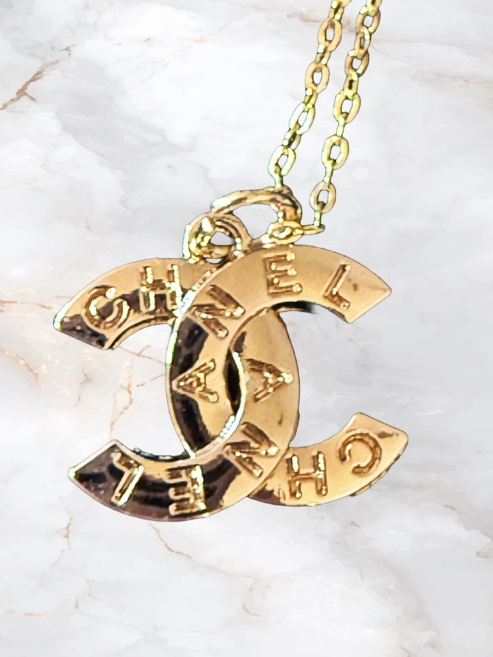 Authentic Chanel Repurposed CC Logo Pendant Necklace Gold Tone & Generic Chain